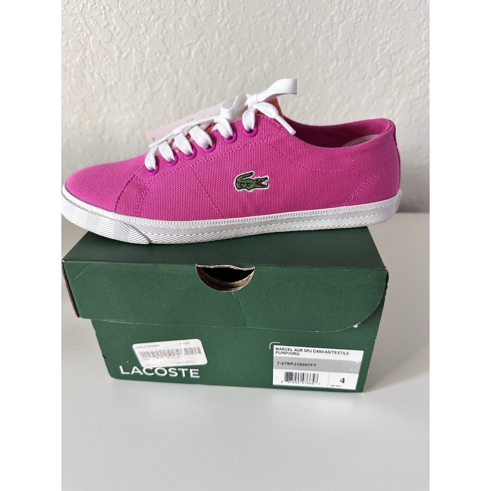 Lacoste Sport Marcel Big Kids Girls White/Pink Canvas Sneakers Size 4 Ortholite - Picture 1 of 6